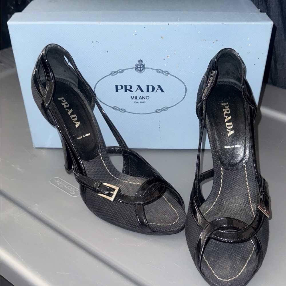 Prada OPEN TOE black heels. Size 40
